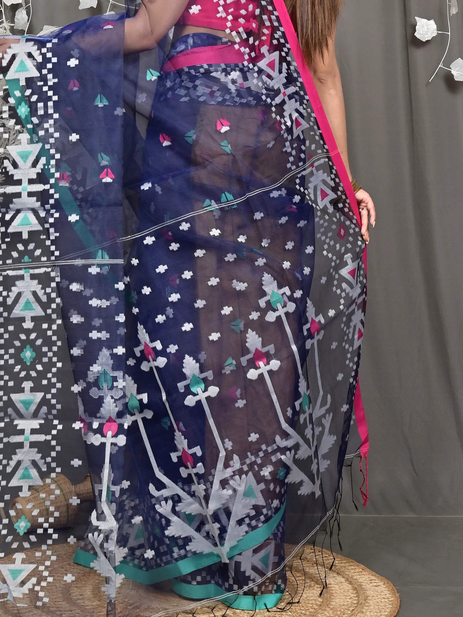 Blue Cotton Nopvi Muslin saree (2273)
